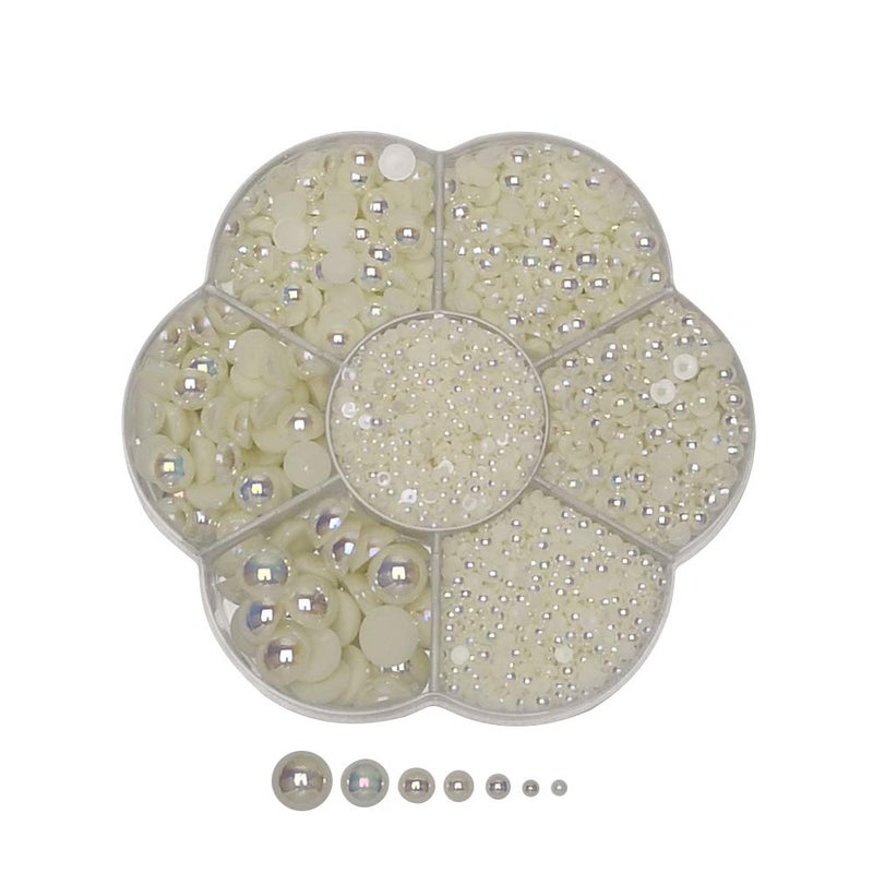 Chenkou Craft شينكو كرافت 3000 قطعة 1 صندوق لؤلؤ نصف دائري مسطح مزيف بلون البيج (كرة نصفية بيج) - Image 1